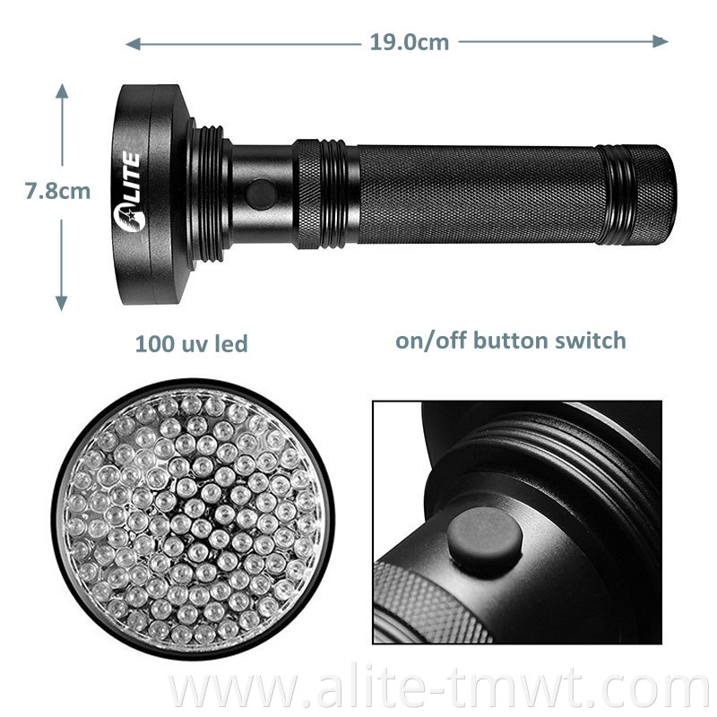 100 LED UV Flashlight 395nm Ultraviolet Blacklight Detector for Dog Urine,Hotel Rooms,Pet Stains and Bed Bug.